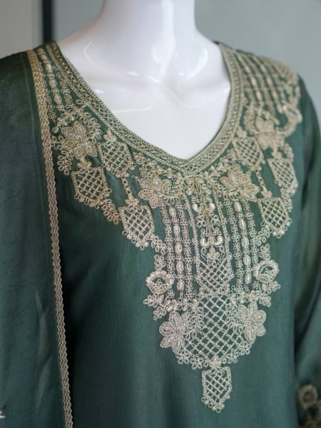 Wedding Wear Green Rangoli Crush Palazzo Suit with Beautiful Embroidery Work  Ready To Wear Collection