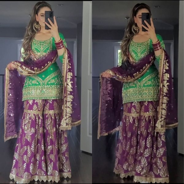 Wedding Wear Heavy Silk Sharara Set With Embroidery Work  Ready To Wear Collection