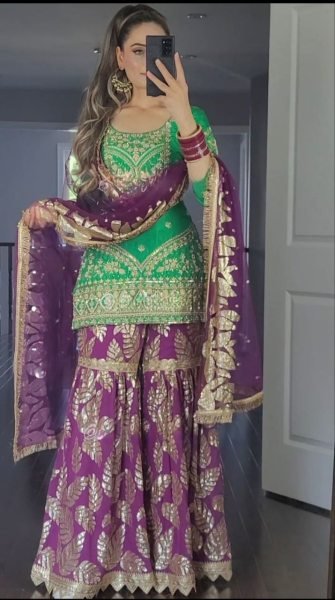 Wedding Wear Heavy Silk Sharara Set With Embroidery Work  Ready To Wear Collection