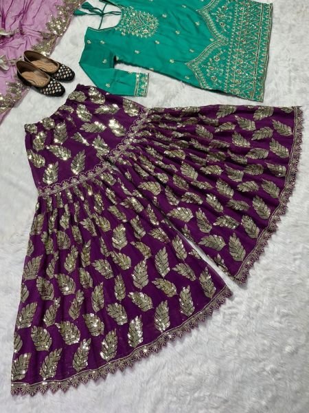 Wedding Wear Heavy Silk Sharara Set With Embroidery Work  Ready To Wear Collection