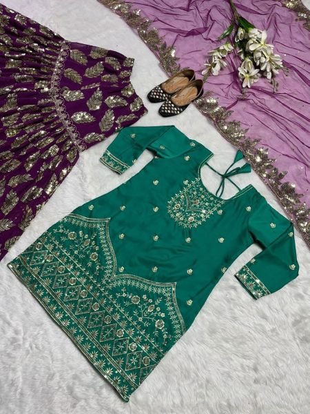 Wedding Wear Heavy Silk Sharara Set With Embroidery Work  Ready To Wear Collection