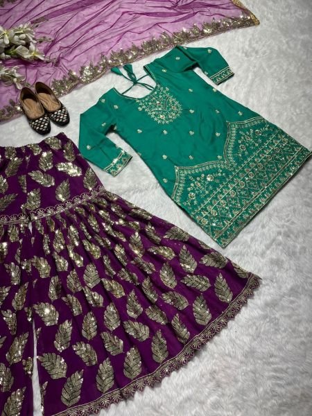Wedding Wear Heavy Silk Sharara Set With Embroidery Work  Ready To Wear Collection