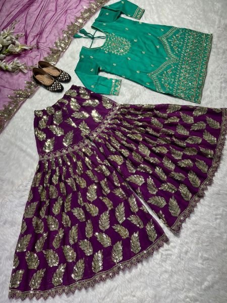 Wedding Wear Heavy Silk Sharara Set With Embroidery Work  Ready To Wear Collection