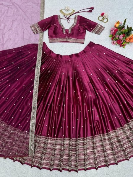 Wedding Wear Japan Satin Sequence Work Lehenga Choli  Designer Lehenga Choli