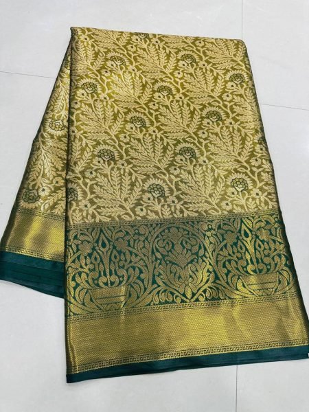 Graceful Bottle Green Kanjivaram Semi Silk Saree with Floral Khaddi Border and Traditional Pallu Banarasi Saree Wholesale