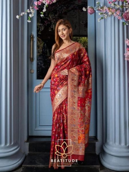 Wedding Wear Kashmiri  Weaving Banarasi Soft Silk Saree  