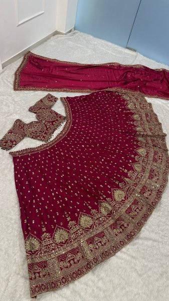 Wedding Wear Maroon Malai Silk Lehenga with Thread Zari and Sequins Work at Wholeale Rate Bridal Lehenga Choli