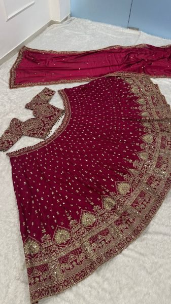 Wedding Wear Maroon Malai Silk Lehenga with Thread Zari and Sequins Work at Wholeale Rate Bridal Lehenga Choli