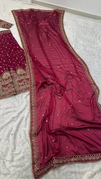 Wedding Wear Maroon Malai Silk Lehenga with Thread Zari and Sequins Work at Wholeale Rate Bridal Lehenga Choli