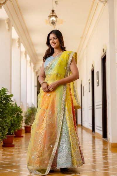 Wedding Wear Multi Color Lehenga with Sequins Work and Lace Border Dupatta Designer Lehenga Choli