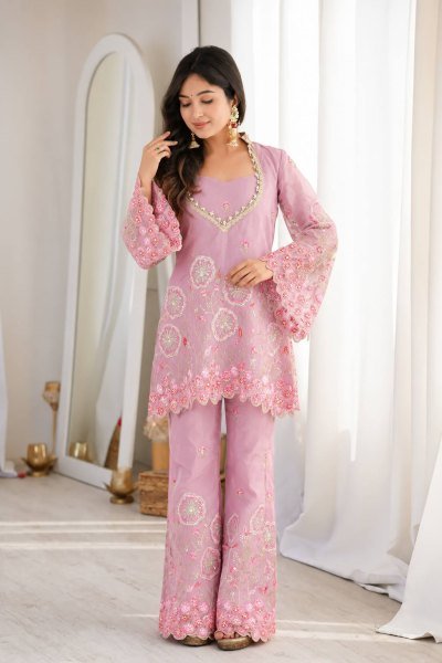 Wedding Wear Pink HO Silk Floral Embroidered Co Ord Set for Women Ready To Wear Collection