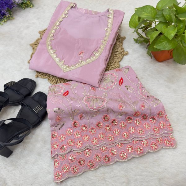 Wedding Wear Pink HO Silk Floral Embroidered Co Ord Set for Women Ready To Wear Collection