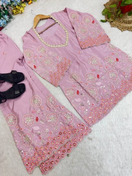 Wedding Wear Pink HO Silk Floral Embroidered Co Ord Set for Women Ready To Wear Collection