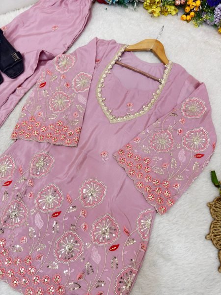Wedding Wear Pink HO Silk Floral Embroidered Co Ord Set for Women Ready To Wear Collection