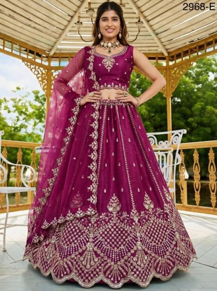 Wedding Wear Rani Pink Satin Silk Embroidered Lehenga Choli with Net Dupatta Bridal Lehenga Choli