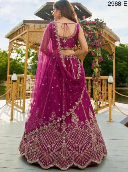 Wedding Wear Rani Pink Satin Silk Embroidered Lehenga Choli with Net Dupatta Bridal Lehenga Choli