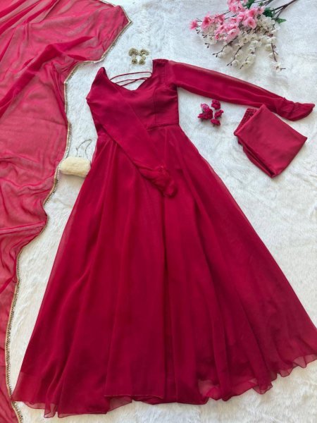 Wedding Wear Red Georgette Anarkali Dress Collection Ready To Wear Collection