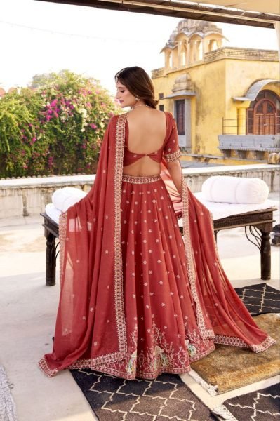 Wedding Wear Rust Star Gorget Lehenga Choli with Heavy Embroidery Work Designer Lehenga Choli