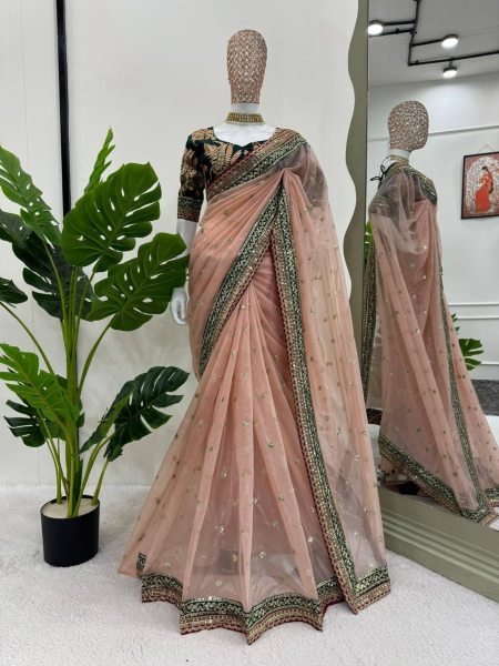 Wedding Wear Twil Net Saree With  Sequnce work 