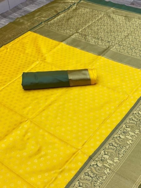 Wedding Wear Yellow Soft Lichi Silk Saree  Silk Sarees Wholesale