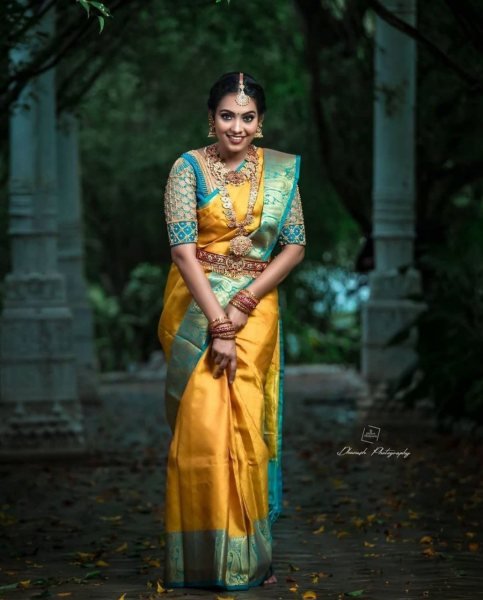 Wedding Wear Yellow Soft Lichi Silk Saree  Silk Sarees Wholesale