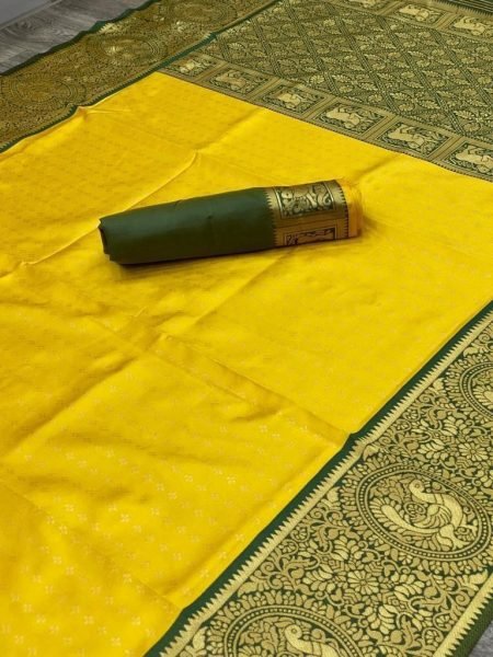 Wedding Wear Yellow Soft Lichi Silk Saree  Silk Sarees Wholesale