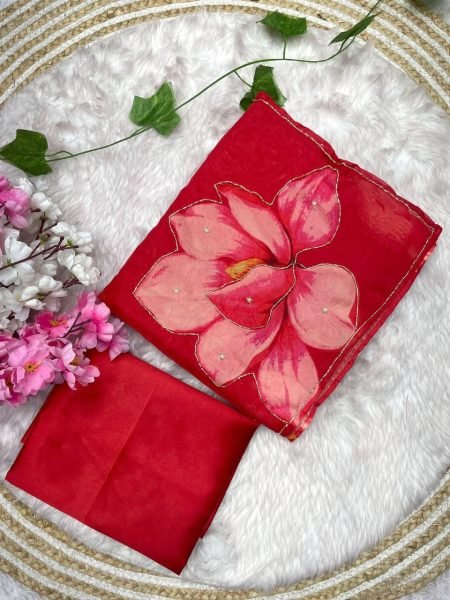 Weightless Red Chiffon Floral Digital Print Saree with Embroidered Border Printed Cotton Sarees Wholesale