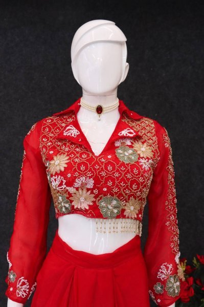 western dhoti set two piece embroidered blouse and draped dhoti Ready To Wear Collection