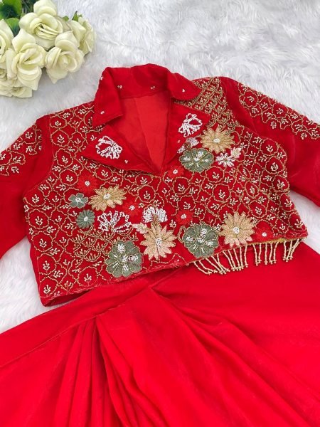 western dhoti set two piece embroidered blouse and draped dhoti Ready To Wear Collection