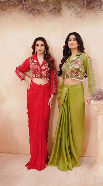 western dhoti set two piece embroidered blouse and draped dhoti Ready To Wear Collection