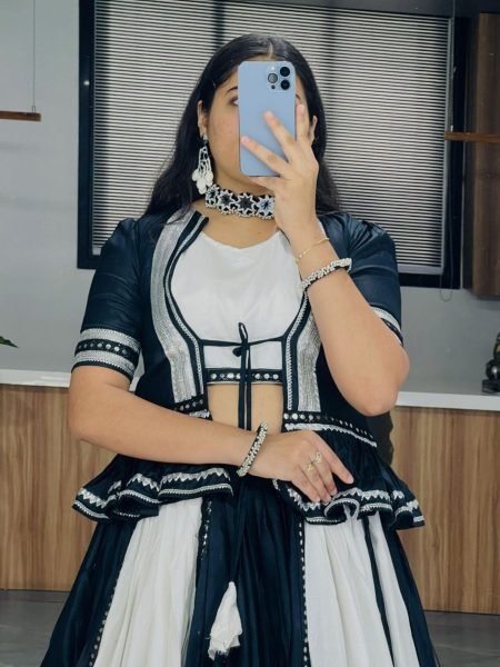 White And Black Color Traditional Work Navratri Lehenga Choli  Navratri Lehnega Choli