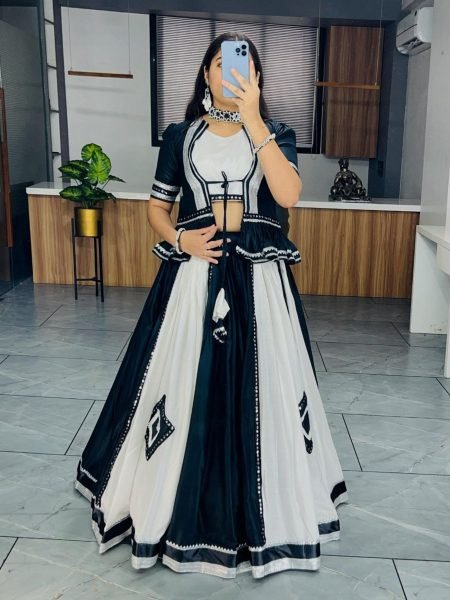 White And Black Color Traditional Work Navratri Lehenga Choli  Navratri Lehnega Choli