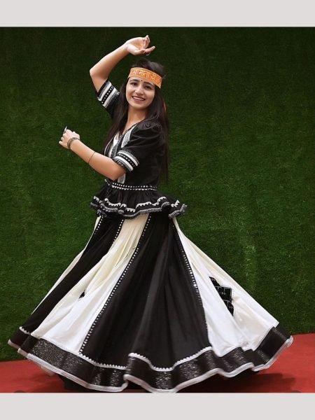 White And Black Color Traditional Work Navratri Lehenga Choli  Navratri Lehnega Choli