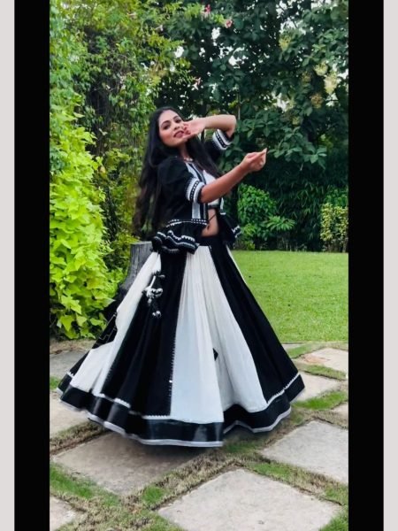 White And Black Color Traditional Work Navratri Lehenga Choli  Navratri Lehnega Choli