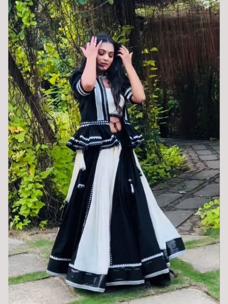 White And Black Color Traditional Work Navratri Lehenga Choli  Navratri Lehnega Choli