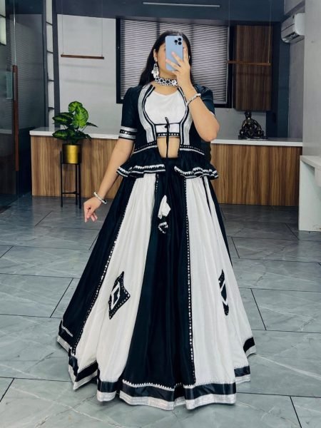 White And Black Color Traditional Work Navratri Lehenga Choli  Navratri Lehnega Choli