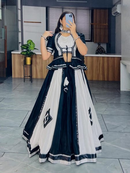 White And Black Color Traditional Work Navratri Lehenga Choli  Navratri Lehnega Choli