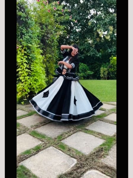 White And Black Color Traditional Work Navratri Lehenga Choli  Navratri Lehnega Choli