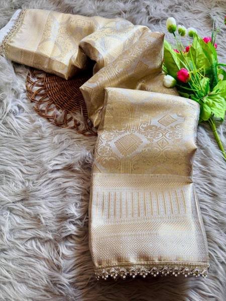 White Banarasi Saree with Rich Pallu & Designer Jharkan Border Banarasi Saree Wholesale