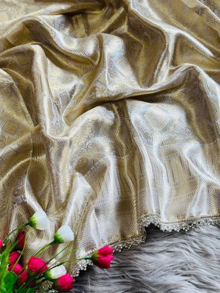 White Banarasi Saree with Rich Pallu & Designer Jharkan Border Banarasi Saree Wholesale