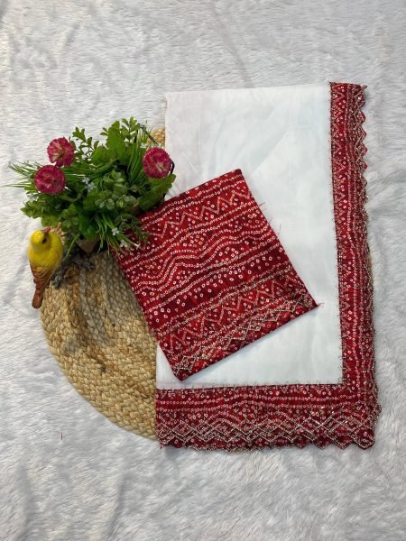 White Bandhani Saree with Handcrafted Cutwork and Gold Tissue Perfect for Weddings Bandhej Sarees Wholesale