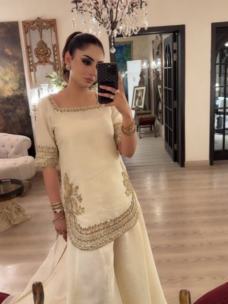 White Chinon Kurti Palazzo Suit Set with Heavy Embroidery Work And Dupatta for Women 3 Piece Kurti Set