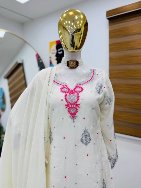 White Chinon Sharara Suit With Sequin Embroidery Ready To Wear Designer Set From Royalexport Surat Ready To Wear Collection