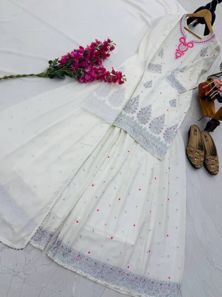 White Chinon Sharara Suit With Sequin Embroidery Ready To Wear Designer Set From Royalexport Surat Ready To Wear Collection