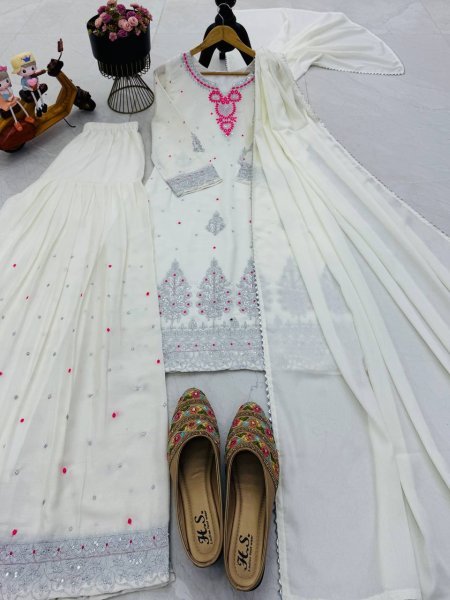 White Chinon Sharara Suit With Sequin Embroidery Ready To Wear Designer Set From Royalexport Surat Ready To Wear Collection