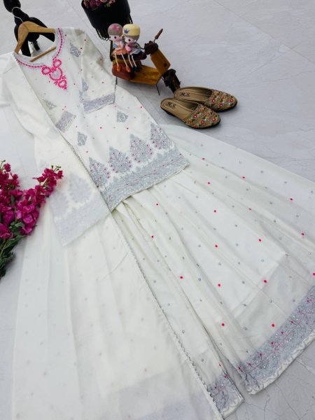 White Chinon Sharara Suit With Sequin Embroidery Ready To Wear Designer Set From Royalexport Surat Ready To Wear Collection