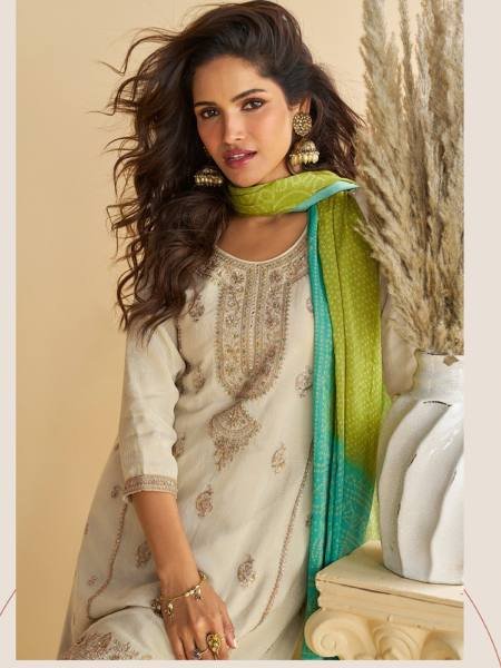 White Chinon Silk Embroidered Palazzo Suit with Dupatta Designer Plazzo Salwar Suits Wholesale