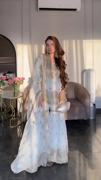 White Chinon Silk Salwar Suit with Embroidery Work Wedding Look Ready To Wear Collection