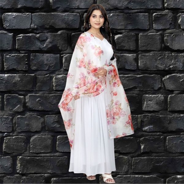 White Color Faux  Georgette Anarkali Suit With Beautiful Dupatta Anarkali Kurtis 