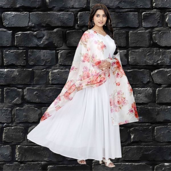White Color Faux  Georgette Anarkali Suit With Beautiful Dupatta Anarkali Kurtis 